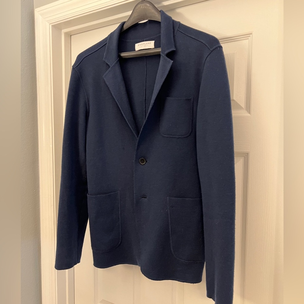 Everlane Mens wool cardigan slim sweater blazer size Medium Navy Blue
